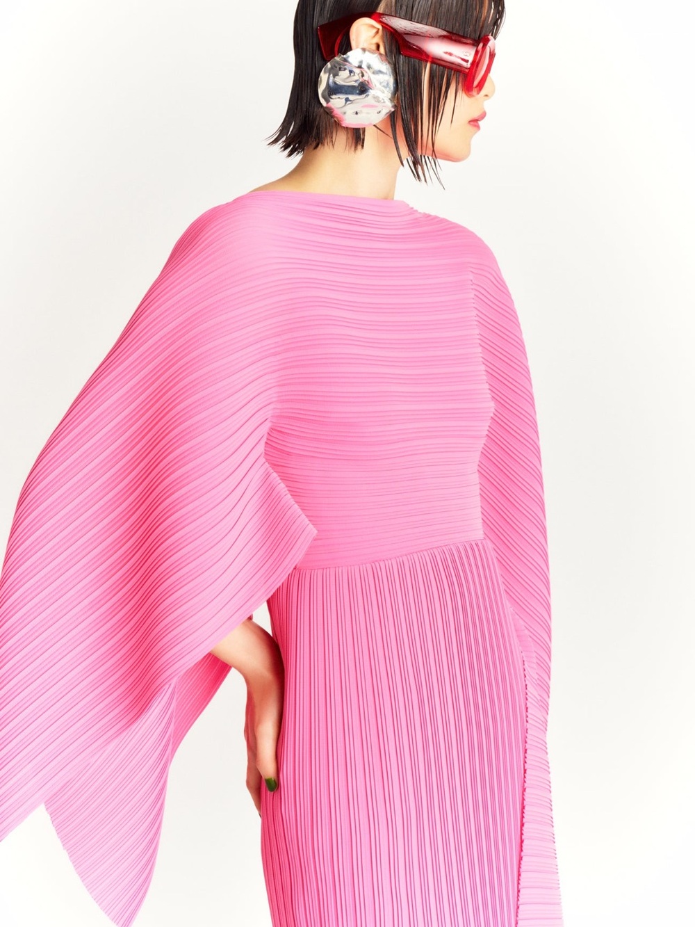 Solace London Hot Pink Pleated Cape-Sleeve Maxi Dress (worn once) - US 8 / UK 12